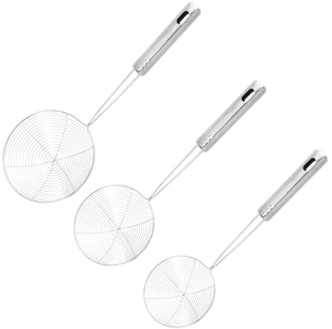 Set di 3 Schiumarole in Acciaio Inox per Filtrare e Scolare | Finitura Argento, Fori Sul Manico per Appenderle, Lavabili in Lavastoviglie