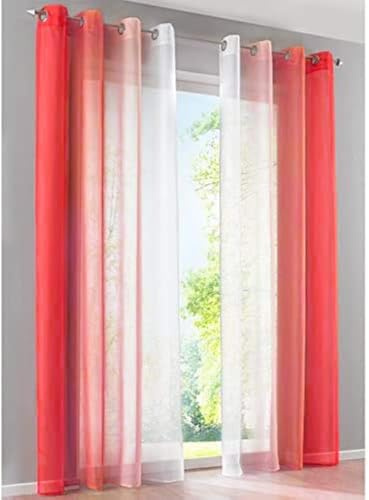 SIMPVALE Gardinen mit Ösen Farbverlauf 2er Set, Vorhang Transparent für Wohnzimmer Kinderzimmer Mädchenzimmer, Lichtdurchlässig Ösenschals Voile Weiß Rot Breite 140 Höhe 175 pro Stück