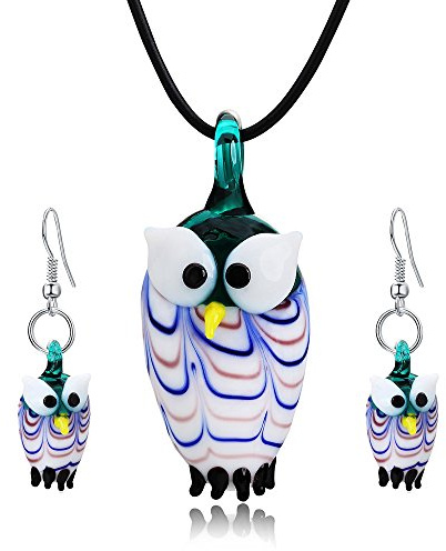 Aituo Murano inspired spiral flower heart-shaped coloured glaze necklace earrings set