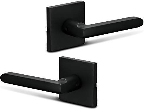 Berlin Modisch Dummy Lever Door Handle Pack of 2 Slim Square Non-Turning Single Side Pull Only Lever Set [for Closet or French Doors] Heavy Duty - Iron Iron Black Finish