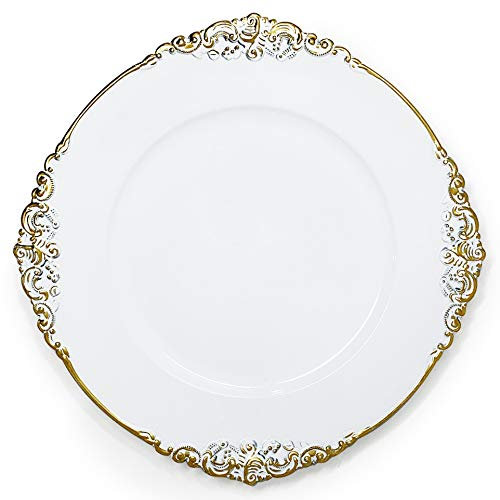 allgala HD80341 Platzteller, 33 cm, schwer, hochwertig, rund, Blumenmuster, Weißgold-Rand, 6 Stück