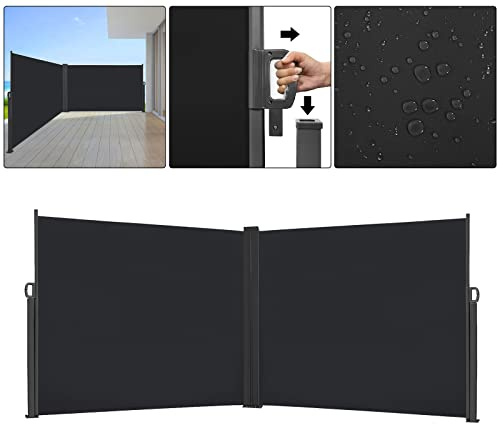 LARS360 Seitenmarkise Ausziehbar Sichtschutz Windschutz, Seitenwandmarkise Markisenstoff für Balkon und Terrasse, Seitenmarkise Balkon mit Bodenmontage, (200x600cm, Anthrazit)