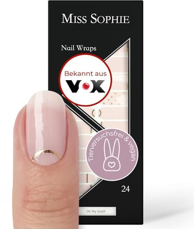 Original Miss Sophie Nagelfolien I 24 ultra-dünne Nagellack-Streifen mit zarten Goldveredelungen I Für Finger- & Fußnägel I Hält auf Natur- sowie lackierten, Acryl-, Gel- & Shellac-Nägeln