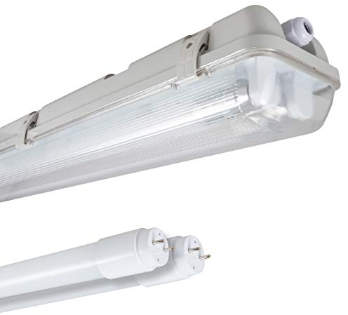 Proventa Feuchtraumleuchte mit 2 LED-Röhren 120 cm, 28 W, 4.200 Lumen, 4.000 K, IP65, 50.000h, IK08, Kunststoff grau, Flackerfrei