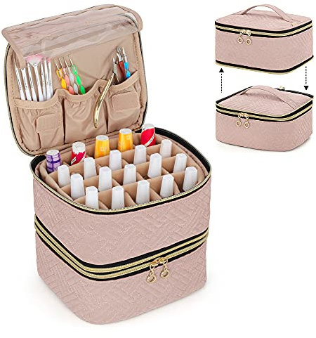 Luxja Nagellack Tasche Organizer, Aufbewahrungstasche für 40 Flaschen (bis zu 15 ml) und Nageldesign Zubehör, Doppelschicht Kosmetiktasche für Nagel Gel Sets, Rosa