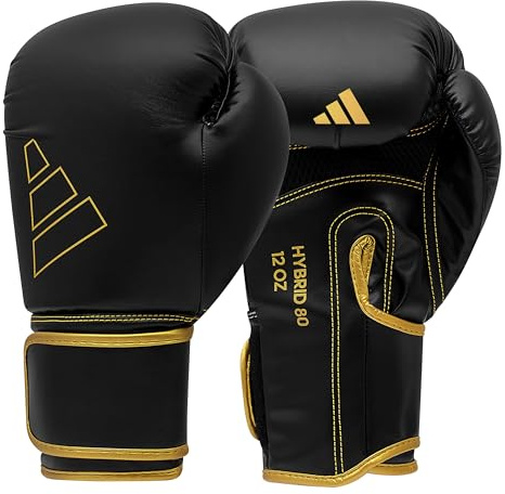 adidas Guanti da boxe – Hybrid 80 – per boxing, kickboxing, MMA, bag, allenamento e fitness – Boxing Gloves for Men & Women – Peso (16 oz, nero/oro)