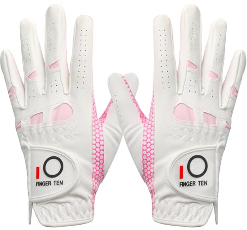 LOVMEAD Golfhandschuhe Damen Leder Linke Rechte Hand Paar, Extra Allwetter Griff 3D Performance Golf Handschuh Sommer Links Rechts rutschfest Weicher Komfort S M L XL(Rosa 1Paar, S)