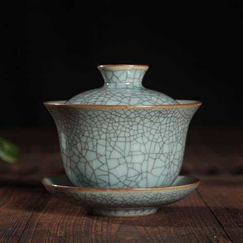 DUNGS Crackle Glaze Porcellana Zuppiera Fratello Forno Ceramica Gaiwan Tazza Ciotola Set Contrassegnato Coperto Ciotole Tazza Piattino 150 ml