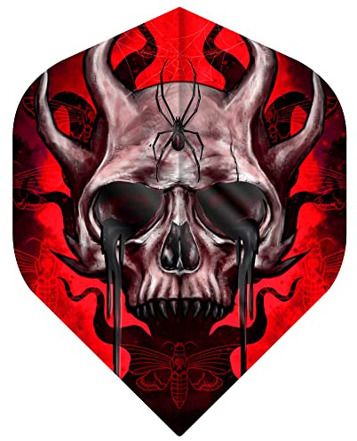 DESIGNA DARTS F3409 Horror Show | 100 Mikron Halloween und Horror inspirierte Premium Darts Flights in Standard Nr. 2 Form, 1 Set mit 3 Flights, Horned Skull