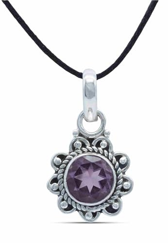 mantraroma ausgefallene Kettenanhänger Silber 925 Damen | echtes Silber, verschiedene echte Steine zur Auswahl, Kettenanhänger am Band, handarbeit aus Indien, im Geschenkbeutel