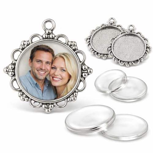 8 Teile 4 Stück Charm Leere Lünette Tablett Medaillons Metall Anhänger Fassungen Schmuck Runde 4 Stück Klar Glas Cabochon Bastelset