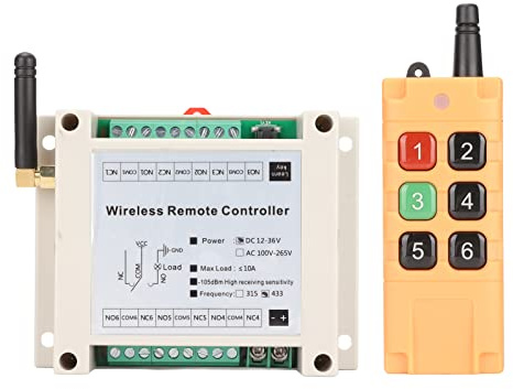 Interruptor de Control Remoto, DC12-36V 10a Interruptor de Control Inalámbrico de Relé, 6CH 433Mhz Transmisor Y Receptor de RF, Rango de 500-2000M, para Puertas Eléctricas Industria de Ventanas