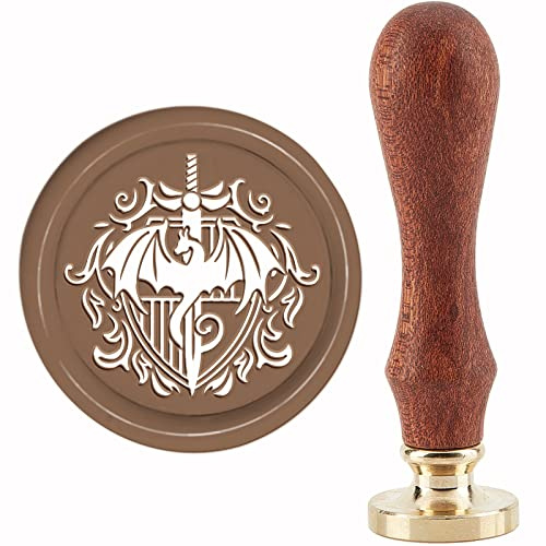 CRASPIRE Dragon Wax Seal Stamp Sword Vintage Sealing Wax Stamps Baroque Shield 30mm Retro Removable Brass Head with Wood Handle for Wedding Invitations Envelope Halloween Christmas Thanksgiving