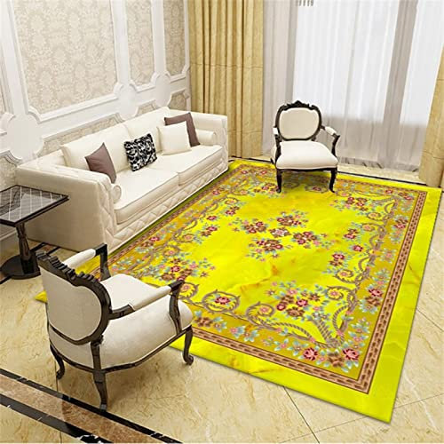 DJHWWD Terrassenteppich gelb Teppich für küche Teppich orientalisch Bedruckt Wohnzimmer Schlafzimmer Waschbar 120x200cm webteppich Teppich Wohnzimmer groß