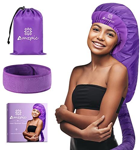 Bonnet Hair Dryer Attachment - Bonnet Hood Dryer with Headband that Reduces Heat Around Ears and Neck, Use for Hair Styling, Hair Drying, Curling and Deep Conditioning (Purple)