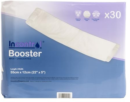 InControl - XL - Unscented Incontinence Booster Pads - Flow Through with Adhesive Strip (30 Pack)