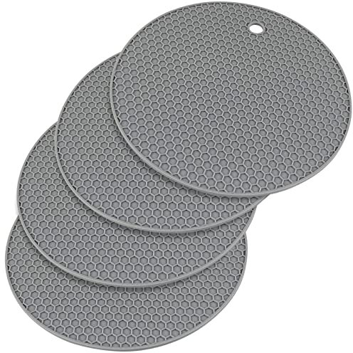 Uootach Set di 4 Sottopentola Rotondi in Silicone, Sottobicchiere in silicone antiscivolo, Presine in silicone Resistente, impermeabile e antiscivolo, per pentole, padelle, teiere e ciotole(Grigio)