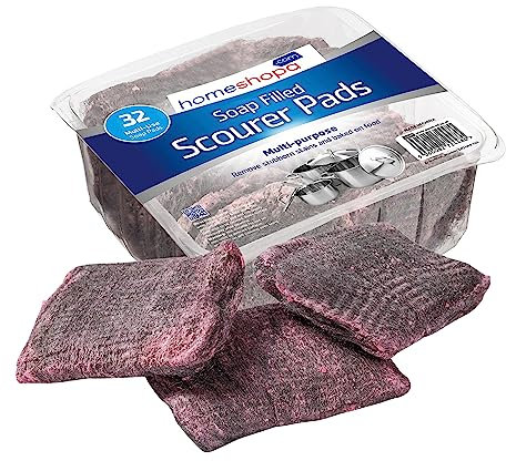 HOMESHOPA Soap Filled Scourer Pads, Pack of 32 Stain and Grease Cutting Scouring Scrubber Pads, Durable and Long Lasting, Steel Wool Cleaning Scrub for Hob Oven Kitchen Sink