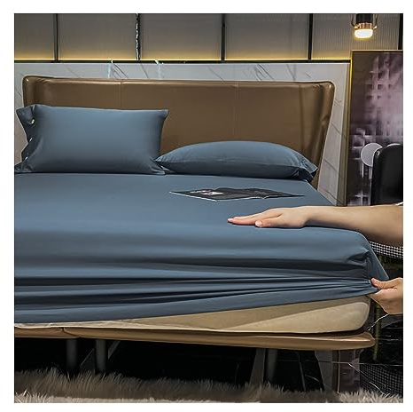 RUZGAR Sábana Bajera Ajustable 100% Algodón Satén 500 Hilos, Ultrasuave y Sedosa for Cama 120x200 150x200 180x200 200x220, hasta 28cm. Transpirable y Suave (Color : Blue, Size : 150x200+28cm/3pcs)