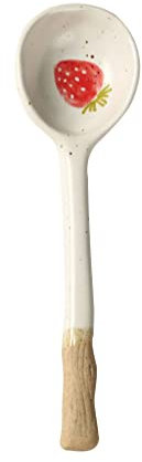 Diyfixlcd 2pcs Coffee Spoon Ceramic Soup Spoons Strawberry Pattern Porridge Spoon Dessert Scoops Honey Teaspoon Kitchen Flatware for Rice Dessert Soup Salad Coffee Tablespoon