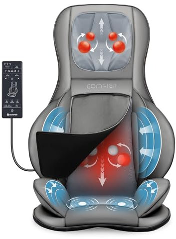 COMFIER Shiatsu Massagesitzauflage mit Knet Rollen Vibration und Luftkompressionsmassage, Massageauflage mit Wärmefunktion, für Nacken, Schultern, Rücken und Oberschenkel