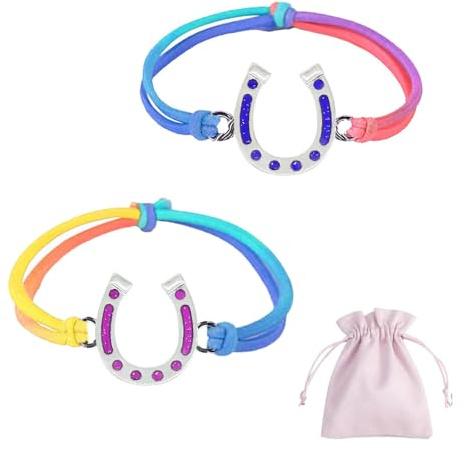 Sugeru® Neues Design Pferde Mädchen Geschenk, 2stk Stimmungs Armband (Temperatur Verfärbung) mit 1stk Schmuckbeutel, Mitgebsel Kindergeburtstag Geschenke für Mädchen, Freundschafts (Hufeisen)