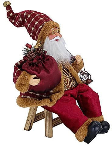 Nuziku Father Christmas Figures,35cm Sitting Christmas Santa Figures with Gift Bag and Prop,Handmade Exquisite Santa Claus Figures Christmas Ornaments for the Home Office Table Display