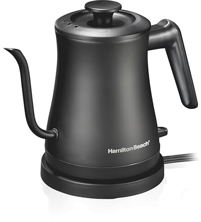 Hamilton Beach Compact 20 oz. / 0.6 Liter Gooseneck Electric Kettle for Boiling Water, Pour Over Coffee, Tea, Ultra Fast Heating With 1200 Watts, Stainless Steel BPA-Free Interior, Black (41045)