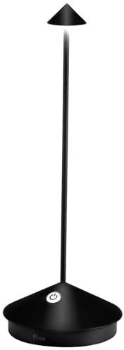 Zafferano, Pina, Lampada da Tavolo Ricaricabile e Senza Fili con Controllo Touch, Adatta per Salotto ed Esterni, Dimmer, 2200-3000 K, Altezza 29 cm, Colore Nero