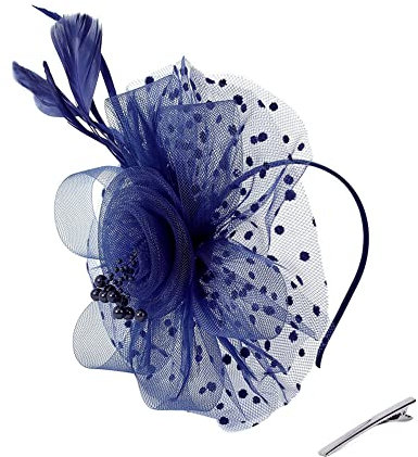 Fascinators Hut für Frauen,Asudaro 1920er Fascinator Kopfschmuck für Damen, Feder Flauschige Blume Haarband Organza Haarschmuck Mesh Dekorativer Kopfschmuck mit Federn Blumen Clip Blau