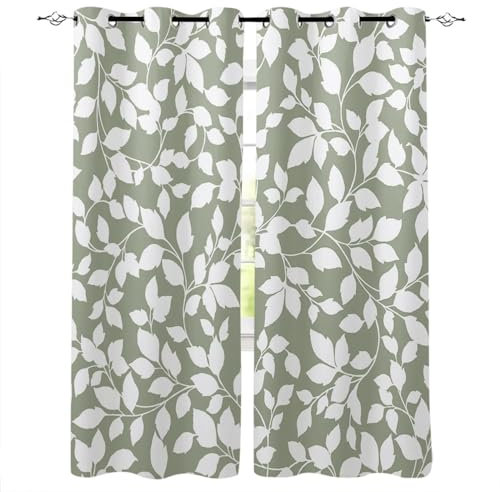 ZDLLDZ Verdunklungsvorhänge mit grasgrünem Blattrankenmuster für Wohnzimmer, Kinderzimmer, Fenstervorhang, Balkon, individuell gestaltete Lange Vorhänge, 100 x 300 cm (B x H) x 2