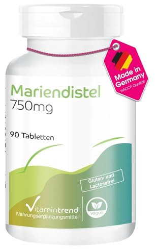Chardon-Marie 750mg - avec 80% de silymarine - 90 comprimés - hautement dosés - dosage sûr - végétalien - suppléments d'Allemagne | Vitamintrend