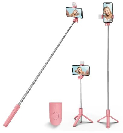 XIHAMA Selfie Stick with Light,3 in 1 Extendable 360° Rotation Phone Tripod Stand with Detachable Wireless Remote,Portable CellPhone Holder Compatible with iPhone 16/Galaxy/Huawei/LG(Pink+Light)