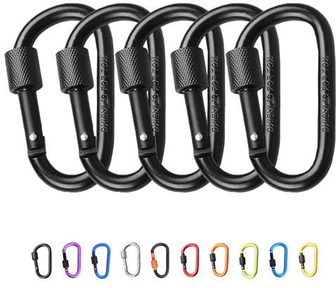 5Pcs Carabiner Clip Locking Carabiner, 7.8cm/3inch Black Aluminum Alloy D-Ring Carabiners Key Locking Key Chain Clip Hook for Camping, Hiking, Traveling, Fishing, Backpack Keychains Keyring Outdoor