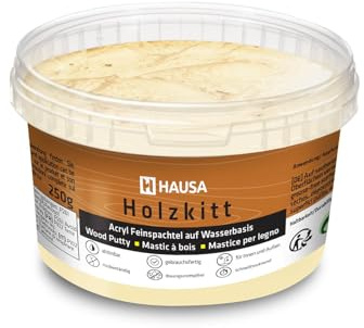 HAUSA Holzkitt 250 g Kiefer Hell Holzspachtelmasse, Kitt für Holz, Holzspachtel/Füllmasse zum Reparieren von Holzschäden gebrauchsfertig ausgezeichnete Füllkraft schnelltrocknend rissbeständig