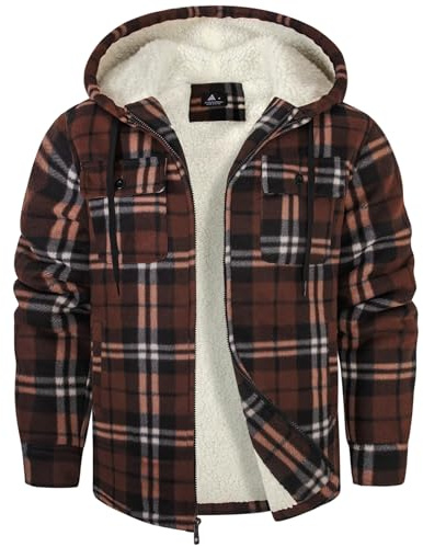 SwissWell Hemdjacke Herren Verdicken Karierts mit Reißverschluss Flanelljacke Plüschfutter Freizeit Gefüttert Kapuzenpullover Männer Winter Hemd Fleece Hoodie Winterjacke mit Taschen
