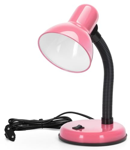 Aigostar Vintage Schreibtischlampe， Retro Tischlampe mit Stecker， ohne Glühbirne， kompatibel mit LED-Glühbirnen Modell E27， verstellbare Lampensäule， Rosa