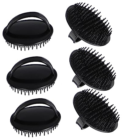 Kopfhaut Massagebürste 6 Stück, Schwarzer Kunststoff, Ergonomisch | Massage Haarbürste, Kopfreinigungsmassage, Haarwaschkamm für Sanfte Reinigung und Griffkomfort