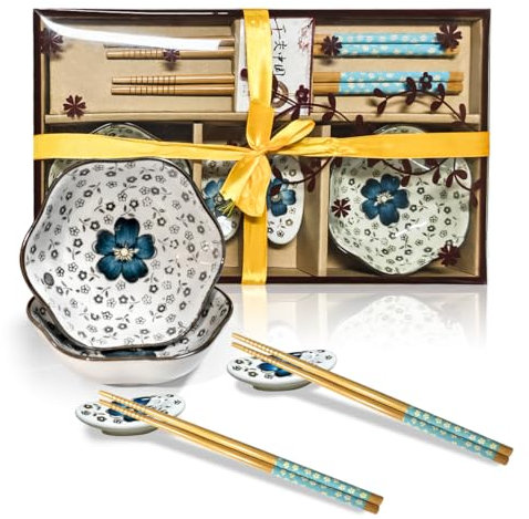 Finsink 6 Piezas Juego de Platos de Sushi para 2 Personas Azul y Blanco Set Sushi de Cerámica Usando Caja de Embalaje de Regalo Adecuado Como Regalo de Cumpleaños para Amigos o Familiares