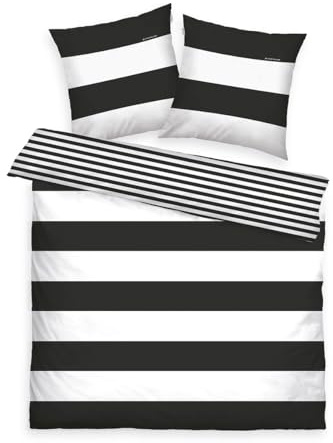 TOM TAILOR Renforcé-Bettwäsche, 2*80x80 cm + 200x220 cm, 100% Baumwolle/Renforcé, mit Wendemotiv und Markenreißverschluss, SIENA, Weiß, Schwarz
