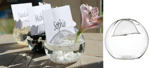 NaDeco Platzkarten Halter aus Glas mit Einer kleinen Dekovase Ø 8cm | Kartenhalter | Tischkartenhalter | Halter für Platzkarten | Namensschild | Tischdekoration zur Hochzeit | Hochzeitsdeko