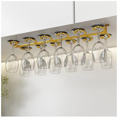 Hängender Weinglashalter unter Schrank, Baum Metall Weinglasregal für 12 Weingläser, Weinglas Aufhänger Veranstalter für Küche, Bar, 55×18cm(Gold)