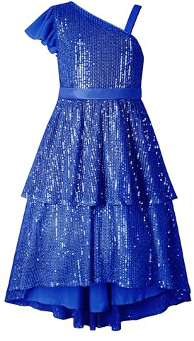 LOLANTA Robe Paillettes Filles Robe Ceremonie élégante, Robe étincelante de Soirée Fête de Mariage mi-Longue sans Manches, Bleu Royal, 9-10 Ans, 140