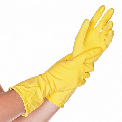 FRANZ MENSCH 144 Stück Hygostar Haushaltshandschuhe Bettina | Latex, gelb, 10/XL, L: 30cm, Karton, Haushaltshandschuhe, Reinigungshandschuhe