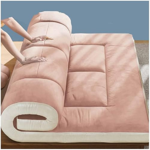 HUMAJORY Japanische Bodenmatratze, Futon-Matratze, Faltbare Rollmatratze, Verdickte Matte, Isomatte, Schlafsaal, Liege, Kissenbett, Atmungsaktiver Boden for Camping-Couch(Pink,180x200cm)