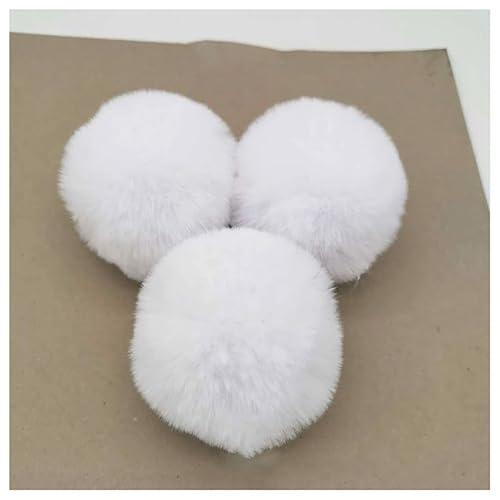 BrightGlow Kunstfell Pompon 8cm Weiche Pompons zum Basteln Groß Pom Pom Bälle Fellbommel Kunstfell-Pom-Poms DIY Pom Pom Bälle Kaninchenfell Bommel für Mützen Beanies Tasche Weiß 10 Stück