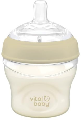 Vital Baby Nurture Breast-Like 0m+ Baby Feeding Bottles, 150ml 1pk, Self-Sterilising in 3 Mins, Triple Anti-Colic Valves, Slow Flow Teats, EarthSmart Biodegradable, BPA-Free