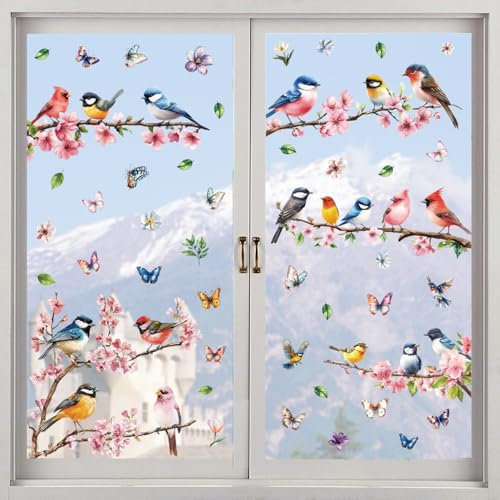 Vetrofanie Primaverili Adesivi per Finestra Tulipani Adesivi Finestre Uccelli Vetrofanie Uccelli Adesivi Vetro Decorativi Fiori Farfalle Adesivi Finestre Primavera Decorazioni Pasquali
