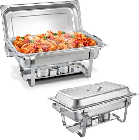 EASYROSE 2 Packs Chafing Dish Buffet Set 9L Chafers Full Size Food Warmer Buffet Server with Lid, Food Pan, Water Pan, Fuel Holder, Frame Stand for Parties Buffets Catering Events - 2Pack