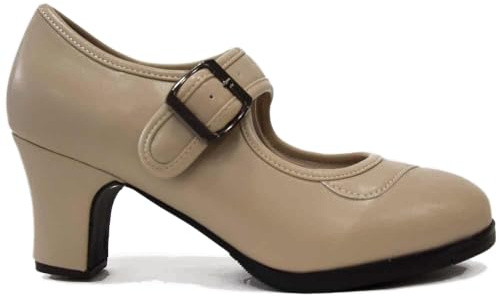 El Rocio desde 1980 Chaussures Flamenco avec boucle, double semelle et clous, beige, 41 EU